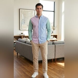 Vineyard Vines Slim Fit Tucker Shirt Gingham Patchwork Whale Button Down Size S
